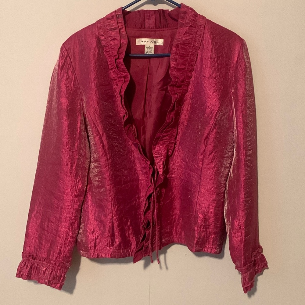 RAFAEL Y2K Shimmery Pink Ruffle Short Jacket